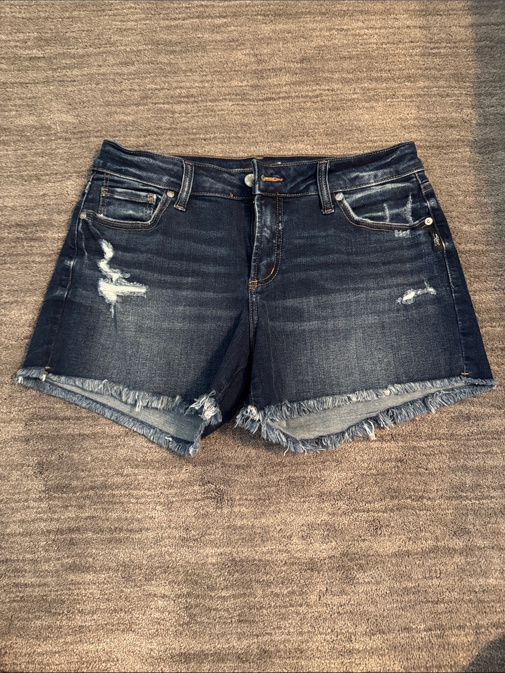 Silver Jeans Dark Indigo Distressed Frayed Hem Denim Shorts